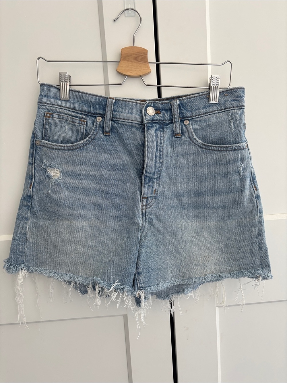 Madewell Light Blue Denim Shorts with Contrast Stitching
